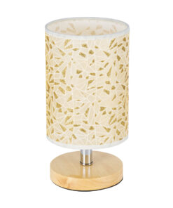 GloboStar® GloboStar® MOSAIC 01262 Κλασικό Επιτραπέζιο Φωτιστικό Πορτατίφ Μονόφωτο 1 x E27 IP20 Μπεζ Ξύλο με Μπεζ & Χρυσό Ύφασμα - Μ14 x Π14 x Υ26cm