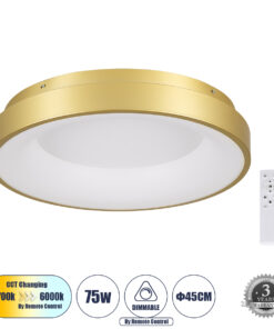 GloboStar® GLOBOSTAR® SALEM 61235 Μοντέρνο Φωτιστικό Οροφής LED 75W 8625lm 120° AC 220-240V IP20 Ρυθμιζόμενο Λευκό CCT με Χειριστήριο από 2700K έως 6000K Dimmable - Lumileds SMD Chip - Χρυσό - Μ45 x Π45 x Υ8.5cm - 3 Χρόνια Εγγύηση