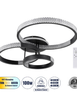 GloboStar® GloboStar® DIAMOND 61114 Φωτιστικό Οροφής Δαχτυλίδι-Κύκλος LED CCT 100W 12123lm 360° AC 220-240V - Εναλλαγή Φωτισμού μέσω Τηλεχειριστηρίου All In One Ψυχρό 6000k+Φυσικό 4500k+Θερμό 2700k Dimmable Φ30+40+50cm+BackLight - Μαύρο - 3 Years Warranty
