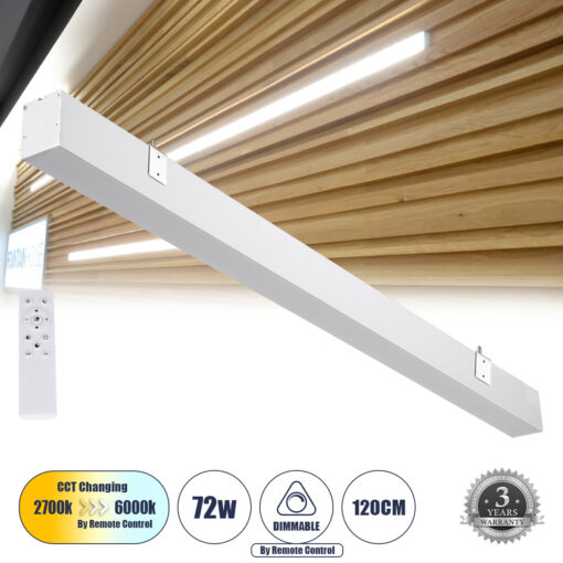 GloboStar® GloboStar® ORION 61031-W Γραμμικό Φωτιστικό Τοίχου - Απλίκα Linear LED CCT 72W 8600lm 120° AC 220-240V Μ120 x Π5.5 x Υ7cm - Εναλλαγή Φωτισμού μέσω Τηλεχειριστηρίου All In One Ψυχρό 6000k+Φυσικό 4500k+Θερμό 2700k Dimmable - Λευκό - 3 Years Warranty