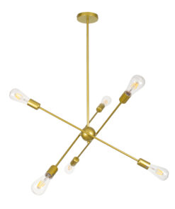 GloboStar® GloboStar® ZANE 00786 Μοντέρνο Φωτιστικό Οροφής Πλέγμα Πολύφωτο 6 x E27 IP20 Χρυσό Μέταλλο - Μ70 x Π70 x Υ100cm