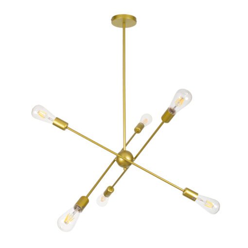GloboStar® GloboStar® ZANE 00786 Μοντέρνο Φωτιστικό Οροφής Πλέγμα Πολύφωτο 6 x E27 IP20 Χρυσό Μέταλλο - Μ70 x Π70 x Υ100cm