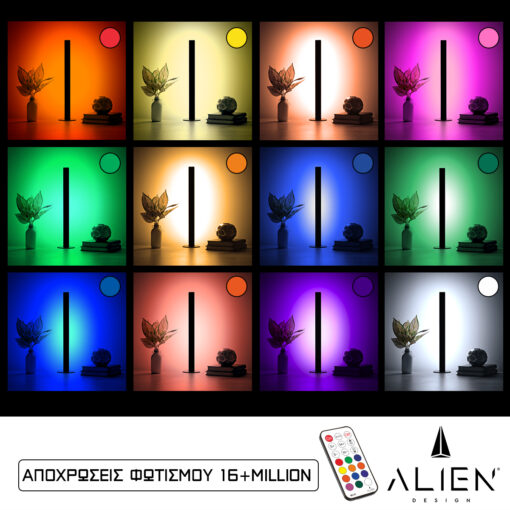 GloboStar® GloboStar® ALIEN-DIVA-BLACK-50-12 ALIEN Design DIVA Μοντέρνο Minimal Nordic Μεταλλικό Φωτιστικό Επιτραπέζιο - Πορτατίφ - Λαμπατέρ Μαύρο LED 10W 1500lm με Ασύρματο Χειριστήριο RF & Dimmer IP20 Πολύχρωμο RGBW + WW Smart Home Wi-Fi Μ3 x Π1.6 x Υ50cm