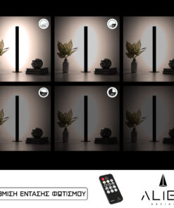 GloboStar® GloboStar® ALIEN-DIVA-BLACK-50-2 ALIEN Design DIVA Μοντέρνο Minimal Nordic Μεταλλικό Φωτιστικό Επιτραπέζιο - Πορτατίφ - Λαμπατέρ Μαύρο LED 8W 1040lm με Ασύρματο Χειριστήριο RF & Dimmer IP20 Φυσικό Λευκό 4500K Μ3 x Π1.6 x Υ50cm