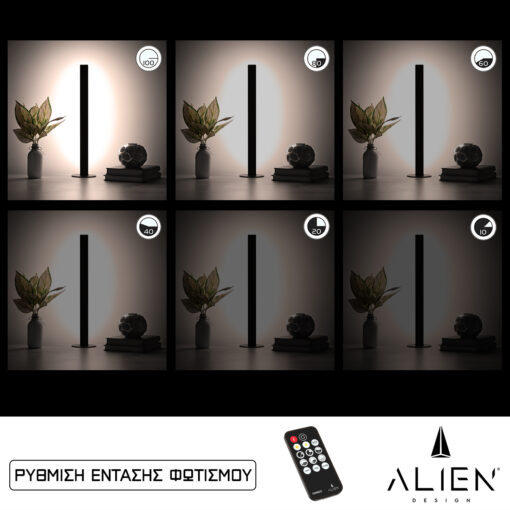 GloboStar® GloboStar® ALIEN-DIVA-BLACK-50-2 ALIEN Design DIVA Μοντέρνο Minimal Nordic Μεταλλικό Φωτιστικό Επιτραπέζιο - Πορτατίφ - Λαμπατέρ Μαύρο LED 8W 1040lm με Ασύρματο Χειριστήριο RF & Dimmer IP20 Φυσικό Λευκό 4500K Μ3 x Π1.6 x Υ50cm