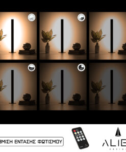 GloboStar® GloboStar® ALIEN-DIVA-BLACK-50-3 ALIEN Design DIVA Μοντέρνο Minimal Nordic Μεταλλικό Φωτιστικό Επιτραπέζιο - Πορτατίφ - Λαμπατέρ Μαύρο LED 8W 960lm με Ασύρματο Χειριστήριο RF & Dimmer IP20 Θερμό Λευκό 3000K Μ3 x Π1.6 x Υ50cm