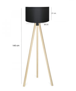 GloboStar® SAGA 204-0041 Μοντέρνο Eπιδαπέδιο Φωτιστικό Μονόφωτο 1 x E27 IP20 Μπεζ Ξύλο με Μαύρο Ύφασμα - Μ38 x Π38 x Υ140cm 17 ayd 1521 2