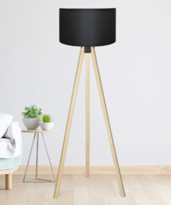 GloboStar® SAGA 204-0041 Μοντέρνο Eπιδαπέδιο Φωτιστικό Μονόφωτο 1 x E27 IP20 Μπεζ Ξύλο με Μαύρο Ύφασμα - Μ38 x Π38 x Υ140cm 18 ayd 1521 3