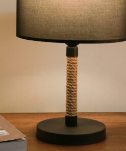 GloboStar® STRING 204-0072 Μοντέρνο Eπιτραπέζιο Φωτιστικό Πορτατίφ Μονόφωτο 1 x E27 IP20 Μαύρο Mέταλλο, Μπεζ Σχοινί με Μαύρο Ύφασμα - Μ24 x Π24 x Υ37cm 6 ayd 2513 4