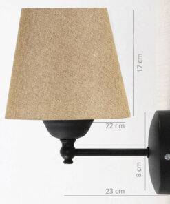 GloboStar® GloboStar® PAM 204-0112 Μοντέρνο Επιτοίχειο Φωτιστικό Aπλίκα Μονόφωτο 1 x E27 IP20 Μαύρο Μέταλλο με Μπεζ Ύφασμα - Μ23 x Π23 x Υ17cm