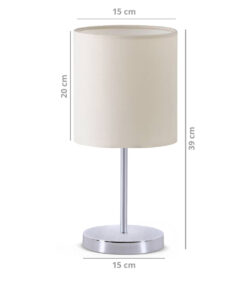 GloboStar® GloboStar® GLOSSY 204-0077 Μοντέρνο Eπιτραπέζιο Φωτιστικό Πορτατίφ Μονόφωτο 1 x E27 IP20 Ασημί Μέταλλο με Μπεζ Ύφασμα - Μ15 x Π15 x Υ39cm