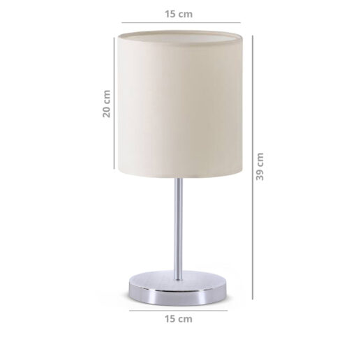 GloboStar® GloboStar® GLOSSY 204-0077 Μοντέρνο Eπιτραπέζιο Φωτιστικό Πορτατίφ Μονόφωτο 1 x E27 IP20 Ασημί Μέταλλο με Μπεζ Ύφασμα - Μ15 x Π15 x Υ39cm