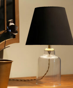 Alternative view of GloboStar® TRANS 204-0054 Μοντέρνο Eπιτραπέζιο Φωτιστικό Πορτατίφ Μονόφωτο 1 x E27 IP20 Διάφανο Πλαστικό με Μαύρο Ύφασμα - Μ22 x Π22 x Υ14cm