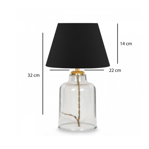 GloboStar® GloboStar® TRANS 204-0054 Μοντέρνο Eπιτραπέζιο Φωτιστικό Πορτατίφ Μονόφωτο 1 x E27 IP20 Διάφανο Πλαστικό με Μαύρο Ύφασμα - Μ22 x Π22 x Υ14cm
