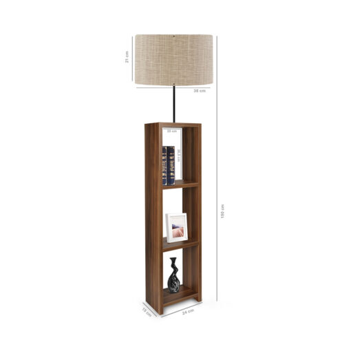 GloboStar® GloboStar® WOODO 204-0051 Μοντέρνο Eπιδαπέδιο Φωτιστικό Μονόφωτο 1 x E27 IP20 Καφέ Ξύλο με Μπεζ Ύφασμα - Μ38 x Π38 x Υ150cm