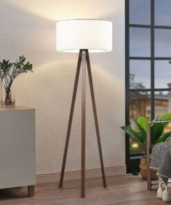 GloboStar® SAGA 204-0032 Μοντέρνο Eπιδαπέδιο Φωτιστικό Μονόφωτο 1 x E27 IP20 Καφέ Ξύλο με Λευκό Ύφασμα - Μ38 x Π38 x Υ140cm 18 ayd 2945 2