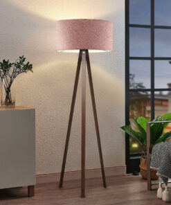 GloboStar® SAGA 204-0049 Μοντέρνο Eπιδαπέδιο Φωτιστικό Μονόφωτο 1 x E27 IP20 Καφέ Ξύλο με Ροζ Ύφασμα - Μ38 x Π38 x Υ140cm 18 ayd 2949 2