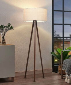 GloboStar® SAGA 204-0035 Μοντέρνο Eπιδαπέδιο Φωτιστικό Μονόφωτο 1 x E27 IP20 Καφέ Ξύλο με Λευκό Ύφασμα - Μ38 x Π38 x Υ140cm 18 ayd 2953 2