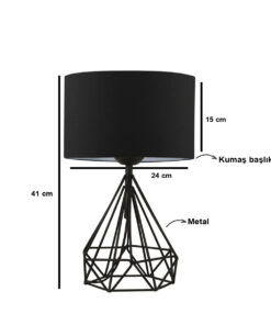 GloboStar® GloboStar® DIAMOND 204-0083 Μοντέρνο Eπιτραπέζιο Φωτιστικό Πορτατίφ Μονόφωτο 1 x E27 IP20 Μαύρο Μέταλλο με Μαύρο Ύφασμα - Μ24 x Π24 x Υ41cm
