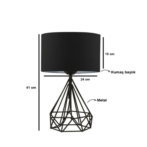 GloboStar® GloboStar® DIAMOND 204-0083 Μοντέρνο Eπιτραπέζιο Φωτιστικό Πορτατίφ Μονόφωτο 1 x E27 IP20 Μαύρο Μέταλλο με Μαύρο Ύφασμα - Μ24 x Π24 x Υ41cm