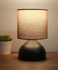 Alternative view of GloboStar® RUBIK 204-0060 Μοντέρνο Eπιτραπέζιο Φωτιστικό Πορτατίφ Μονόφωτο 1 x E27 IP20 Μαύρο Μέταλλο με Καφέ Ύφασμα - Μ19 x Π19 x Υ30cm