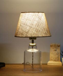 Alternative view of GloboStar® TRANS 204-0055 Μοντέρνο Eπιτραπέζιο Φωτιστικό Πορτατίφ Μονόφωτο 1 x E27 IP20 Διάφανο Πλαστικό με Μπεζ Ύφασμα - Μ22 x Π22 x Υ14cm