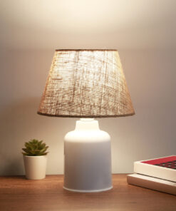 Alternative view of GloboStar® CIA 204-0082 Μοντέρνο Eπιτραπέζιο Φωτιστικό Πορτατίφ Μονόφωτο 1 x E27 IP20 Λευκό Πλαστικό με Μπεζ Ύφασμα - Μ24 x Π24 x Υ31cm