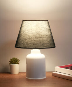 Alternative view of GloboStar® CIA 204-0081 Μοντέρνο Eπιτραπέζιο Φωτιστικό Πορτατίφ Μονόφωτο 1 x E27 IP20 Λευκό Πλαστικό με Μαύρο Ύφασμα - Μ24 x Π24 x Υ31cm