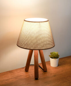 Alternative view of GloboStar® CAP 204-0067 Μοντέρνο Eπιτραπέζιο Φωτιστικό Πορτατίφ Μονόφωτο 1 x E27 IP20 Καφέ Ξύλο με Μπεζ Ύφασμα - Μ22 x Π22 x Υ33cm