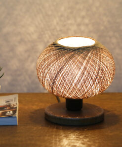 Alternative view of GloboStar® BOWL 204-0087 Μοντέρνο Eπιτραπέζιο Φωτιστικό Πορτατίφ Μονόφωτο 1 x E27 IP20 Καφέ Ξύλο με Μπεζ Σνοινί - Μ19 x Π19 x Υ22cm