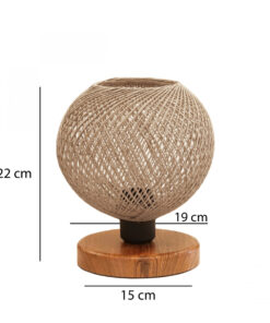 GloboStar® GloboStar® BOWL 204-0087 Μοντέρνο Eπιτραπέζιο Φωτιστικό Πορτατίφ Μονόφωτο 1 x E27 IP20 Καφέ Ξύλο με Μπεζ Σνοινί - Μ19 x Π19 x Υ22cm