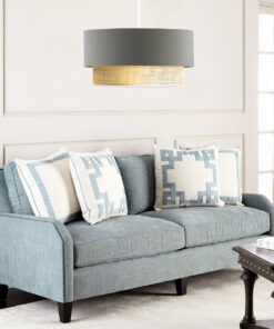 GLOBOSTAR® BIGGIE 204-0095 Μοντέρνο Κρεμαστό Φωτιστικό Οροφής με Ντουί 1 x E27 AC 220-240V IP20 - Γκρι & Μπεζ - Μ30 x Π30 x Υ16cm 4 ayd 3324 2