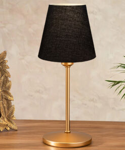 GloboStar® GloboStar® GLOSSY 204-0056 Μοντέρνο Eπιτραπέζιο Φωτιστικό Πορτατίφ Μονόφωτο 1 x E14 IP20 Χρυσό Μέταλλο με Μαύρο Ύφασμα - Μ13 x Π13 x Υ37cm