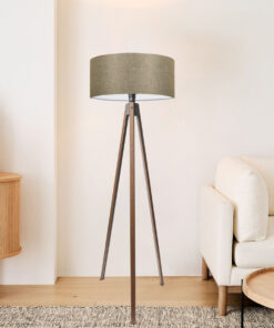 GloboStar® SAGA 204-0039 Μοντέρνο Eπιδαπέδιο Φωτιστικό Μονόφωτο 1 x E27 IP20 Καφέ Ξύλο με Μπεζ Ύφασμα - Μ38 x Π38 x Υ140cm 18 ayd 3687 3