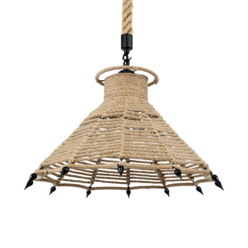 GloboStar® GLOBOSTAR® OZERO 01603 Boho Κρεμαστό Φωτιστικό Οροφής με Ντουί 1 x E27 AC 220-240V IP20 - Μπεζ & Μαύρο - Μ41 x Π41 x Y28cm
