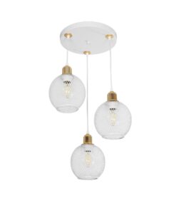 GloboStar® GLOBOSTAR® VIVIDUS 201-0021 Vintage Κρεμαστό Φωτιστικό Οροφής με Ντουί 3 x E27 AC 220-240V IP20 - Λευκό & Χρυσό - Μ40 x Π40 x Υ60cm