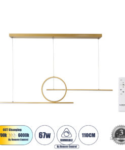 GloboStar® GLOBOSTAR® TEREZA 61289 Μοντέρνο Κρεμαστό Φωτιστικό Οροφής LED 67W 7504lm 300° AC 220-240V IP20 Ρυθμιζόμενο Λευκό CCT με Χειριστήριο από 2700K έως 6000K Dimmable - Lumileds SMD Chip - Χρυσό - Μ110 x Π4.5 x Υ34cm - 3 Χρόνια Εγγύηση