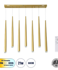 GloboStar® GLOBOSTAR® TEARS 61312 Μοντέρνο Κρεμαστό Φωτιστικό Οροφής LED 21W 2310lm 180° AC 220-240V IP20 Ρυθμιζόμενο Λευκό CCT με Χειριστήριο από 2700K έως 6000K Dimmable - Lumileds SMD Chip - Χρυσό Βούρτσας - Μ70 x Π3.2 x Υ60cm - 3 Χρόνια Εγγύηση