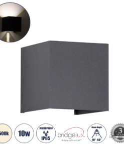 GloboStar® GloboStar® AXIS-S 60564 Φωτιστικό Τοίχου - Απλίκα Αρχιτεκτονικού Φωτισμού Εσωτερικού/Εξωτερικού Χώρου Up & Down LED 10W 1200lm 10 έως 60° AC 220-240V Αδιάβροχο IP65 Μ10 x Π10 x Υ10cm - Φυσικό Λευκό 4500K - Γκρι Ανθρακί- Bridgelux Chip - 3 Years Warranty