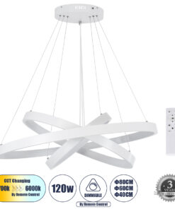 GloboStar® GLOBOSTAR® NEMESIS TRIO 61171-DECO Μοντέρνο Κρεμαστό Φωτιστικό Οροφής LED 120W 14723lm 360° AC 220-240V IP20 Ρυθμιζόμενο Λευκό CCT με Χειριστήριο από 2700K έως 6000K Dimmable - Lumileds SMD Chip - Λευκό - Μ40 x Π60 x Υ80cm - 3 Χρόνια Εγγύηση