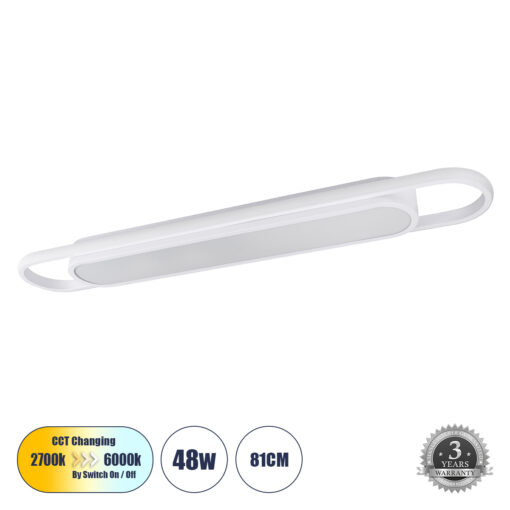 GloboStar® GloboStar® IGOR 61219 Φωτιστικό Οροφής Linear Design LED CCT 48W 5760lm 210° AC 220-240V - Εναλλαγή Φωτισμού μέσω Διακόπτη On/Off All In One Ψυχρό 6000k+Φυσικό 4500k+Θερμό 2700k Μ81 x Π13 x Υ4.5cm - Λευκό - 3 Years Warranty