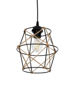 GloboStar® GLOBOSTAR® SOLON 201-0088 Vintage Κρεμαστό Φωτιστικό Οροφής με Ντουί 1 x E27 AC 220-240V IP20 - Μαύρο & Μπεζ - Μ22 x Π22 x Υ27cm