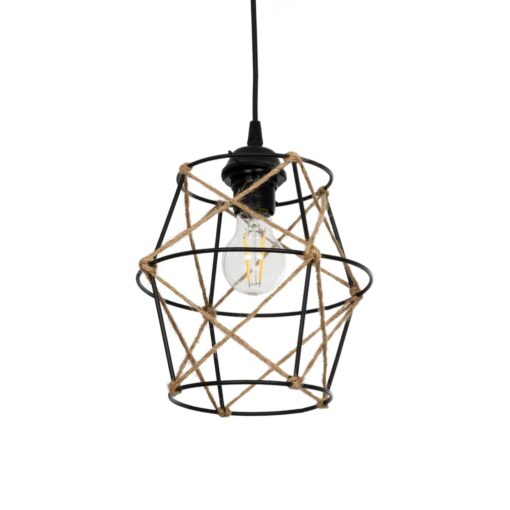 GloboStar® GLOBOSTAR® SOLON 201-0088 Vintage Κρεμαστό Φωτιστικό Οροφής με Ντουί 1 x E27 AC 220-240V IP20 - Μαύρο & Μπεζ - Μ22 x Π22 x Υ27cm