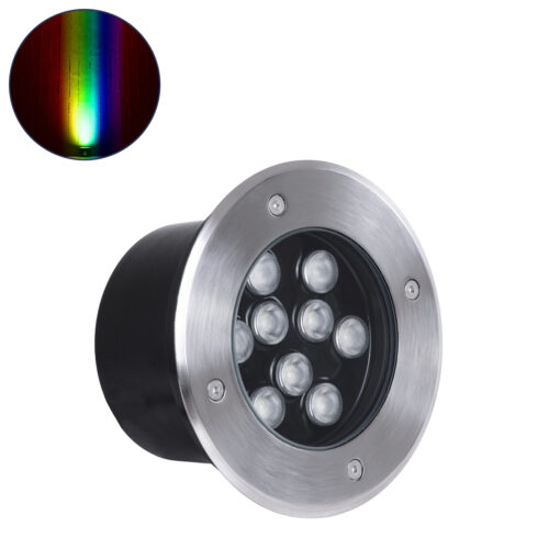 GloboStar® GLOBOSTAR® UNDERGROUND-TINA 90669 Χωνευτό Αρχιτεκτονικο Φωτιστικό Σποτ Δαπέδου LED 12W 1260lm 30° DC 24V Αδιάβροχο IP65 RGBW DMX512 Dimmable - Ανοξείδωτο Ατσάλι 304 - Φ16 x Υ9cm / Q14cm - 3 Χρόνια Εγγύηση
