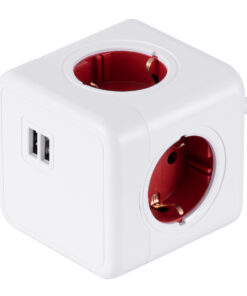 GloboStar® GloboStar® TRAVEL PowerCube PRO Certified 79642 Πολύπριζο 6 Θέσεων με 1.5m Kαλώδιο - 4 Πρίζες Ασφαλείας Childproof EU Schuko AC 220-240V & 2 Πρίζες USB Max 2.1A/DC 5V Μ7.5 x Π7.5 x Υ7.5 - Λευκό με Κόκκινο - Max Load 3680W/16A