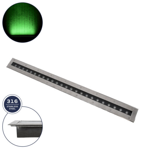 GloboStar® GloboStar® UNDERGROUND-REMVI 90194-G Χωνευτό Φωτιστικό Wall Washer Δαπέδου LED 18W 1440lm 10° DC 24V Αδιάβροχο IP68 L100 x W9 x H7.2cm Πράσινο - Ανοξείδωτο Ατσάλι - 3 Years Warranty