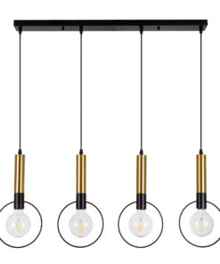 GloboStar® GLOBOSTAR® OLVERO 00775 Μοντέρνο Κρεμαστό Φωτιστικό Οροφής με Ντουί 4 x E27 AC 220-240V IP20 - Μαύρο & Χρυσό - Μ90 x Π18 x Y130cm