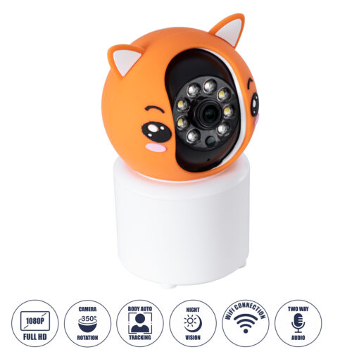 GloboStar® GloboStar® 86081 Επιτραπέζια Κάμερα WiFi HD 1080P 350° Διπλή Κατέυθυνση Ομιλίας & Ανιχνευτή Κίνησης - Απομακρυσμένος Έλεγχος Body Auto Tracking IP20 - Πορτοκαλί Λευκό - Φ8 x Υ13cm - 2 Χρόνια Εγγύηση