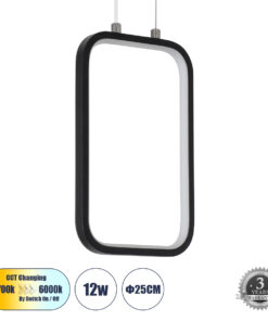 GloboStar® GLOBOSTAR® DEROBA 61298 Μοντέρνο Κρεμαστό Φωτιστικό Οροφής LED 12W 1320lm 360° AC 220-240V IP20 Ρυθμιζόμενο Λευκό CCT με On/Off 2700K/4500K/6000K - Lumileds SMD Chip - Μαύρο - Μ16 x Π1.6 x Υ25.5cm - 3 Χρόνια Εγγύηση