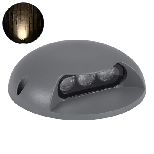 GloboStar® GLOBOSTAR® STEP-LUNA 90622 Αρχιτεκτονικό Φωτιστικό Διαδρόμου/Σκαλοπατιού LED 3W 330lm 10° DC 24V Αδιάβροχο IP65 Θερμό Λευκό 2700K Dimmable - Γκρι Ανθρακί - Φ12 x Υ3cm - 3 Χρόνια Εγγύηση